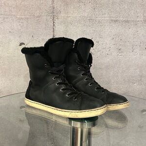 UGG CROFT Leather Lace Up High Tops With Fur